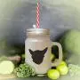 Green Chein Chihuahua Silhouette Frosted Glass Mason Jar With Straw