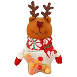 Amosfun Christmas Candy Jar Christms Favor Box with Reindeer Doll Star Shape Christmas Traet Jar for Kids Children Size S