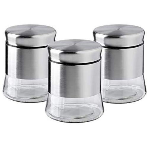 Brushed Stainless Steel and Glass Canister with Airtight Lid, 5.5&quotH & 24OZ Set of 3