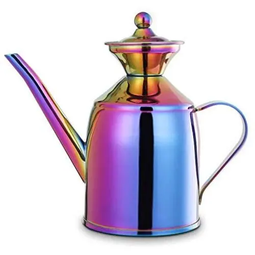Edelstahldopf für Olivenöl mit Tropffreiem Ausgießer, Moderner Drizzler Behälter für Küche, Farbiges Öl-Glas mit Farbverlauf, Essigflasche, Cruet, Aufbewahrungsbehälter, 0,5 Liter / 500 ml