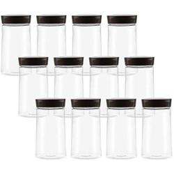 Fasmov 12 Pack 12.5 oz Clear Oval Plastic Jars for Kitchen & Household Storage of Dry Goods, Peanut Butter, and More