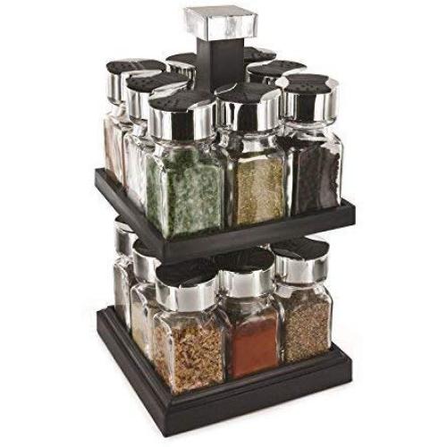 C.P.M. Saveur Et Degustation Square 2 Etages Kb5755 Spice Carousel With 16 Jars/Clear Glass/Black Lid 16.3 X 16.3 X 29 Cm