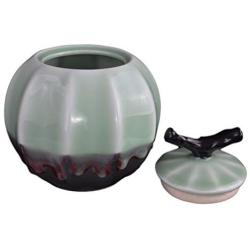 Festcool Porcelain Ceramic Tea Storage Covered Jar Container with Sealed Lid for Tea, Coffee, Green Glaze, Decorative, Jingdezhen