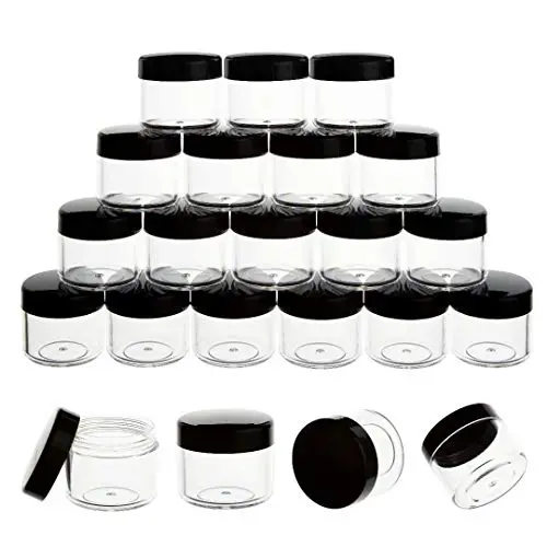 ZEJIA 20 Stück Kosmetikbehälter, Mini-Glasflaschen mit Deckeln, für Lippenpflege, Cremes, Make-up, Kosmetik, Proben (Schwarz)