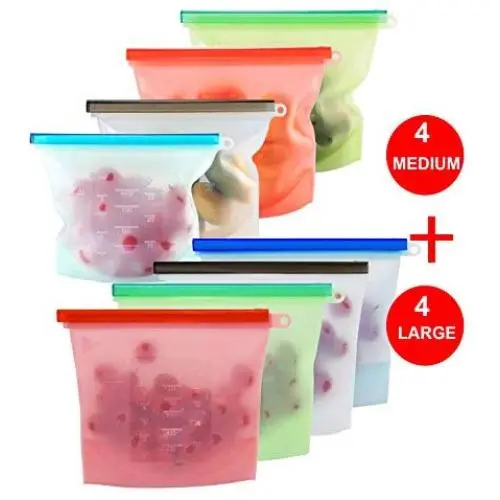 Silicone Bags Reusable Silicone Food Bag Reusable Sandwich Bags Reusable Ziplock Bags Silicone Storage Bags Silicon Containers Plastic Conteiner Freezer Gallon Size Zip Snack Lunch Sous Vide