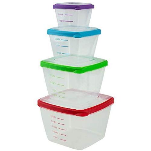 Home Basics 8 Piece Nesting Plastic Food Storage Container Set with Multi-Color Snap-On Lids - Leftovers, Meal Prep, Four Sizes for Multipurpose use