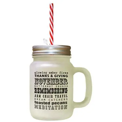 Black November Butternut Squash Fall Season Thanksgiving Frosted Glass Mason Jar With Straw Black November Butternut Squash Fall Season Thanksgiving Frosted Glass Mason Jar With Straw