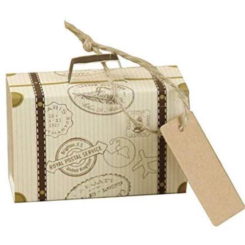 Transer 20Pcs Mini Suitcase Kraft Paper Candy Storage Box Container Favors Sweets Boxes Gift for Wedding, Birthday Party, Baby Shower (Khaki)