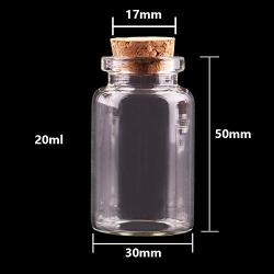 30x50x17mm 20ml Transparent Glass Spice Candy Bottles Jars With Cork Stopper Container Compatible For Wedding Gift,24pcs