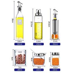 Multi-purpose Condiment Jar Set, Stainless Steel Spice Container Rack Glass Spice Jars Spoon Member Kitchen Storage Tool-h