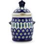 Polish Pottery 7?-inch Jar with Lid and Handles (Peacock Leaves Theme) + Certificate of Authenticity