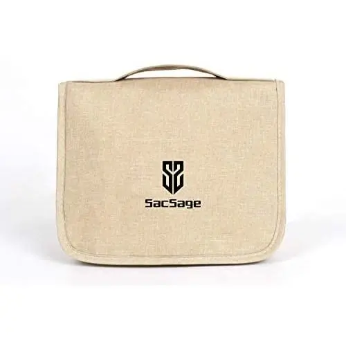 SacSage Hängende Reise-Kosmetiktasche für Damen und Herren, Wasserdichte Tragbare Duschtasche, Integrierter Qualitätsbügel, Badezimmer- und Kosmetikkafferschale (Beige)