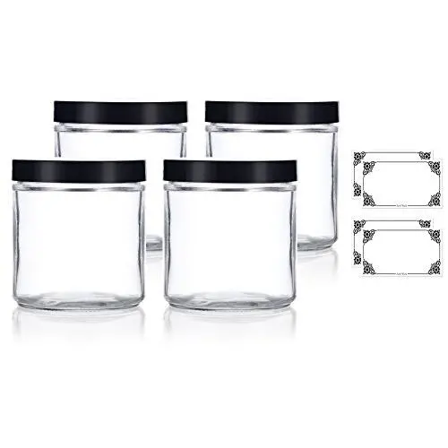 Bocaux en Verre Clair, Droit et Épais - 480 ml (4 Pack) + Étiquettes Bocaux en Verre Clair, Droit et Épais - 480 ml (4 Pack) + Étiquettes