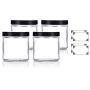 Large Clear Thick Glass Straight Sided Jar - 16 oz / 480 ml (4 Pack) + Labels