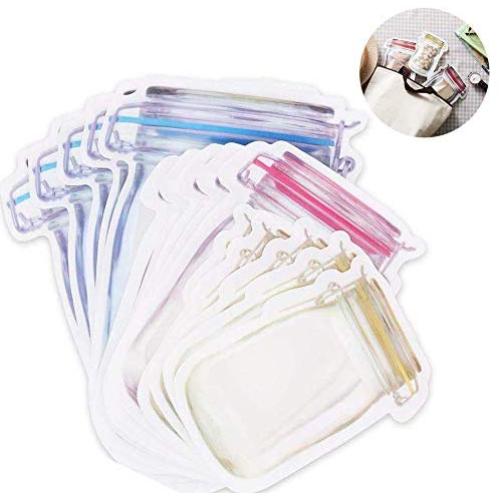 Vos Risus 15 Pcs Mason Jar Pattern Zipper Airtight Seal Bags Reusable Portable Food Saver Storage Bags for Travel Picnic Camping