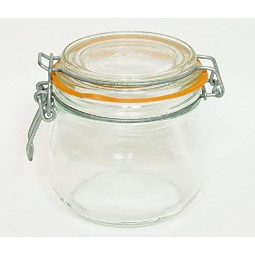 8 , Le Parfait, French, Glass, Storage, Jars, with, Wire Hinged, Glass, Lid, &, Gasket, holds, about, 16oz., .50Liter, 2 Cups, or, 1 Pint, about, 4.2" or 105mm acrost, about 4.1" or 104mm Tall, with about 3.6" or 90mm acrost, Gasket, and, 