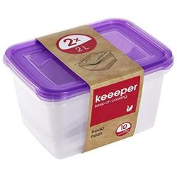 keeeper Food Box Fredo Fresh 2L Rectangle 2 Pieces, Polypropylene, Purple, 20.5 x 15.5 x 10.5 cm