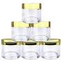 Beauticom 12 Piece 1 oz. USA Acrylic Round Clear Jars with Flat Top Lids for Creams, Lotion, Make Up, Cosmetics, Samples, Herbs, Ointment (12 Pieces Jars + Lids, GOLD)
