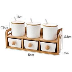 LQQGXLCondiment bottle, jar condiment storage box Spice jar ceramic sugar jar condiment jar seasoning box set with lid food storage container