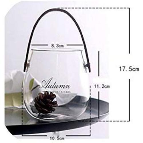 Unique Chic Nordic Glass Storage Jar Bottle With Leather Handle Minimalist Desk Storage Bottle Organizer Flower Vase Container,S Black Autumn