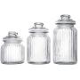 Exclusive Line Ripple Food Storage Tall Glass Jar Canister with Airtight Lid, 42.5 Ounces, 31.8 Ounces, 21.3 Ounces - 3-Piece Set