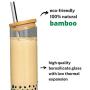 HIROZAKU 24oz Reusable Boba Cup, Eco-Friendly Leakproof Bamboo Lid Tumbler with Straw and Sleek Neoprene Sleeve - Wide Stainless Steel Straw and Cleaning Brush - Smoothie Bubble Tea Gift Set