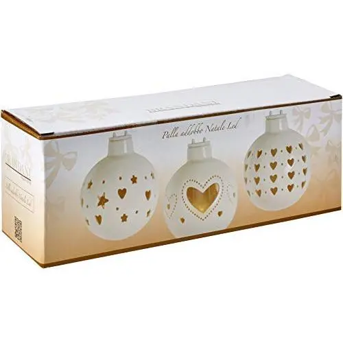 Brandani Porzellan Weihnachtskugel LED Set, 3er Set, Weiß, Einheitsgröße