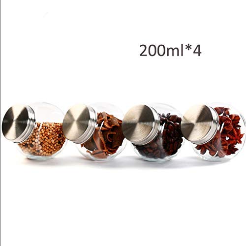 Seasoning Bottle Home Kitchen, Stainless Steel Glass Transparent Seasoning Jar Glass Kitchen Storage Accessories Sealed Food/Spice/Pepper/Salt Storage Tank (Size : 200ml4)
