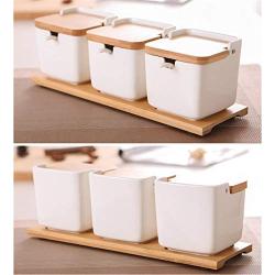 LQQGXLCondiment bottle, jar condiment storage box Spice jar white, ceramic sugar jar with lid, condiment jar, seasoning box set with lid spoon and tray