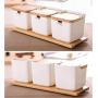 LQQGXLCondiment bottle, jar condiment storage box Spice jar white, ceramic sugar jar with lid, condiment jar, seasoning box set with lid spoon and tray