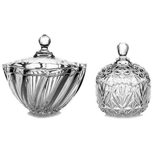 Yl Ly Crystal Candy Jar With Lid Striped Crystal Sugar Bowl Candy Jar Dried Fruit Storage Tank Biscuit Barrel Cookies Tin Exquisite Models Large 2