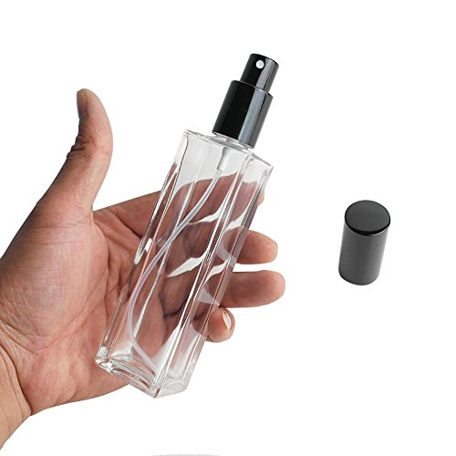 1PCS Clear Empty Refill Glass Fine Mist Perfume Spray Bottle Jars Atomizer with Black Cap Cosmetic Fragrance Aromatherapy Makeup Water Storage Holder Container DIY Beauty Tool(30ml/1oz)