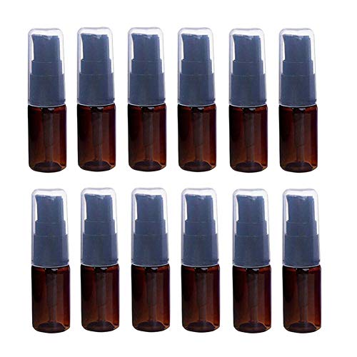 12PCS 10ML/0.34oz Portable Empty Refillable Plastic Lotion Pump Bottle Vial Jars with Press Pump Head Cosmetic Sample Travel Packing Storage Container for Emulsion Face Cream Shampoo Gel Emulsion