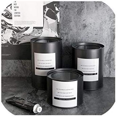 Black Iron Nordic Storage Tank Metal Planting Pot Groceries Aromatherapy Jewelry Candy Storage Jar Home Organizer Decor,Black No Cover M