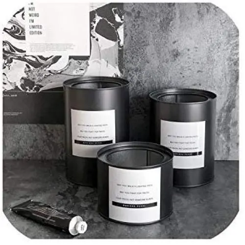 Black Iron Nordic Storage Tank Metal Planting Pot Groceries Aromatherapy Jewelry Candy Storage Jar Home Organizer Decor,Black No Cover M