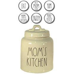 Rae Dunn Moms Kitchen Canister for Cookies, Treats or Snacks and Set of 6 Fridge Magnets Gift Set Large Letter LL Pottery Bundle