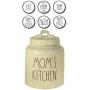 Rae Dunn Moms Kitchen Canister for Cookies, Treats or Snacks and Set of 6 Fridge Magnets Gift Set Large Letter LL Pottery Bundle