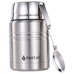 Keetan Vacuum Insulated Food Jar 18/8 Stainless Steel Lunch Box with Folding Spoon Double Walled Food Container BPA Free(17OZ, Stainless)