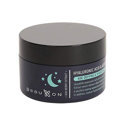 BeauKON Hyaluronic Acid & Acai Night Cream, Hydrating and Anti Aging, Green Tea Extract (1.7 Oz)