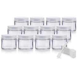 Clear Thick Glass Straight Sided Jar with Optional Multiple color Metal Airtight Lid - 2 oz / 60 ml (12 pack) + Spatulas