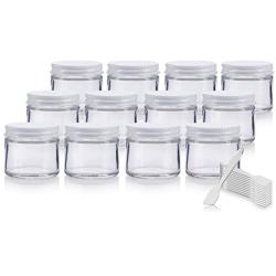 Clear Thick Glass Straight Sided Jar with White Metal Airtight Lid - 2 oz / 60 ml (12 pack) + Spatulas