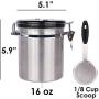 Houseables Airtight Coffee Canister, Grounds Container, Date Tracker, 1/8 Cup Scoop, 16 Oz Vault, CO2 Valve, Stainless Steel, Espresso Bean Containers, Storage Tin, Nuts, Sugar, Flower, Kitchen, Tea