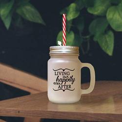 Green Living Our Happily Ever After Frosted Glass Mason Jar With Straw