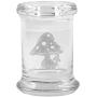 Clear Glass Herb Stash Jar and Lid 2.75 oz Mushroom Logo from Smoke Promos