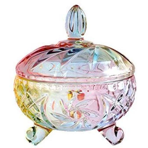 SOCOSY Royal Embossed Clear Glass Apothecary Jars , Footed Glass Candy Jars with Cover Lids ,Wedding Candy Buffet Jars Housewarming Xmas Gift