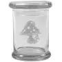 Clear 8 oz Glass Herb Stash Jar and Lid with Mushroom Logo from Smoke Promos