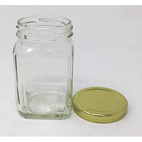 (12 Pack) 6 oz (190 ml) Victorian Square Glass Jar with Gold Metal Lid by Packaging For You