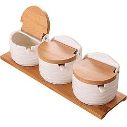 Vitality-Store 1PC sugar bowl with lid spoon wooden seasoning jar kitchen tool salt storage box For Kitchen tool