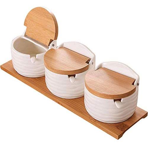 Vitality-Store 1PC sugar bowl with lid spoon wooden seasoning jar kitchen tool salt storage box For Kitchen tool