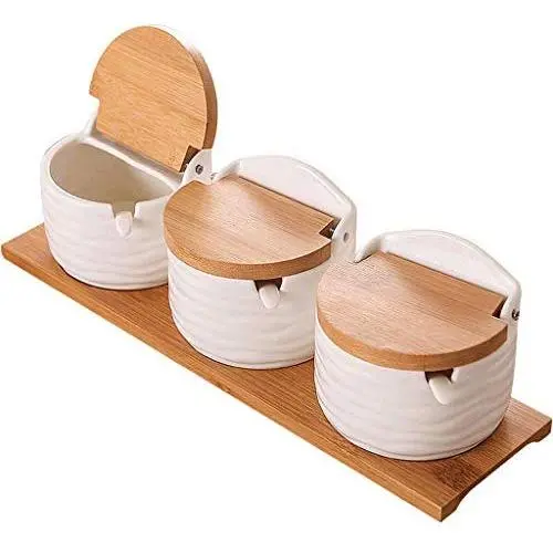 Vitality-Store 1PC sugar bowl with lid spoon wooden seasoning jar kitchen tool salt storage box For Kitchen tool Vitality-Store 1PC sugar bowl with lid spoon wooden seasoning jar kitchen tool salt storage box For Kitchen tool